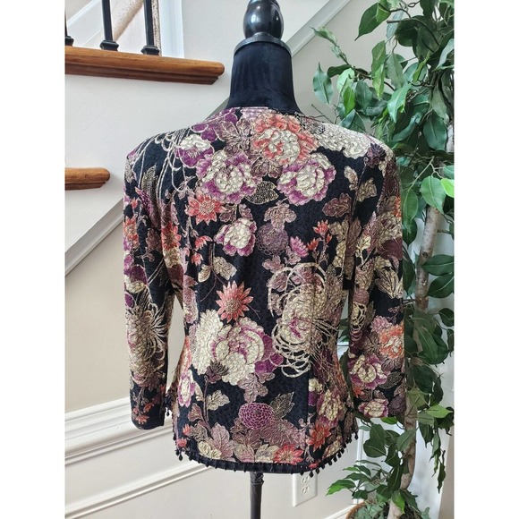 MSK Womens Black Floral Polyester Long Sleeve V Neck Casual Top Blouse Size L - Picture 7 of 11